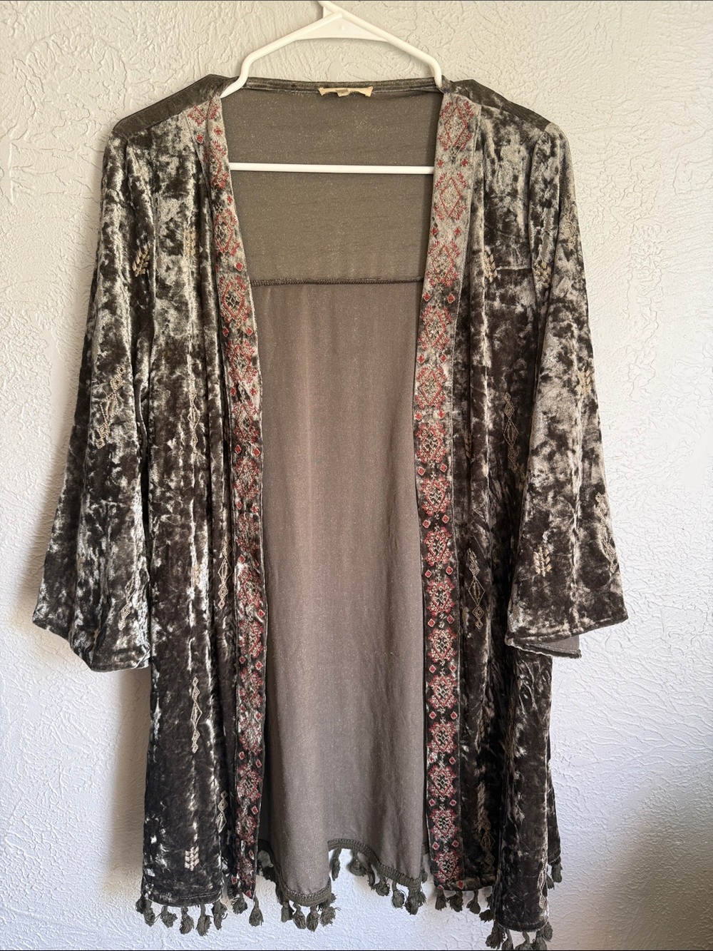 easel Womens Whimsigoth Crushed Velvet Kimono Size S Fringe Gypsy Romantic Boho